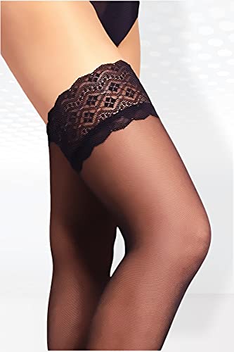 Mila Marutti Back Seamed Thigh High Stockings for Women Sheer Pantyhose (M, Black)