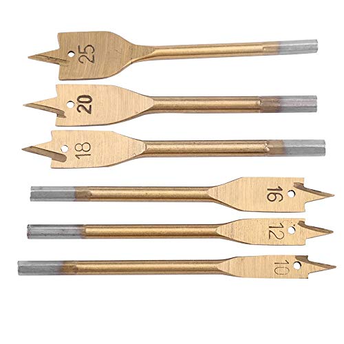 Akozon 6pcs Jeu de Mèches à Bois Plates de Haute Teneur en Tinte Foret À Bêcher Outils 10-25 MM