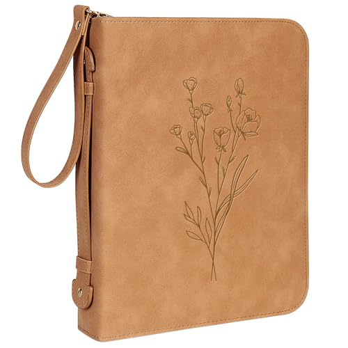 Bible Cover Case for Women, Leather Bible Case for Girl, Bible Bag with Handle, Detachable Wristlet Strap, Bible Carrying Case, Brown Bible Book Cover, Christian Gift for Lady, 10.5 x 7.8 x 2.1 inch