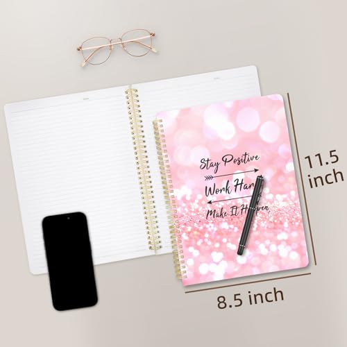 Image of Cute Spiral Notebook 8.5 x 11 lined Journal A4 with Pocket, Quotes | 70 page, Note Book with Pocket, Large, Big, Hard Cover, Aesthetic, Pretty Design, for Women, Girls, Kawaii