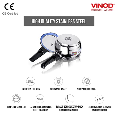 Vinod Pressure Cooker Stainless Steel – Glass Lid Handi Pot - 1.5 Liter – Indian Pressure Cooker – Stove Top Sandwich Bottom – Best Used For Indian Cooking, Soups, and Rice Recipes, Quinoa - Image 4