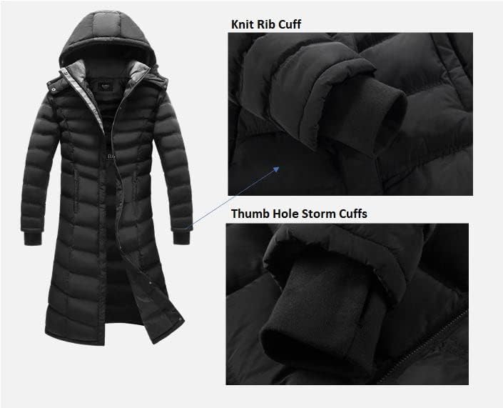 ELORA Women's Warm Winter Heavyweight Quilted 40' inch Long Fleece Trim Puffer Coat Parka Removal Hood - Image 5