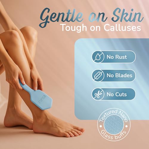 Silicone Foot Callus Remover - Nano Glass Foot File for Dead Skin and Cracked Heels - Callus Remover for Feet & Hard Skin - Ergonomic Foot Scrubber & Exfoliator for Soft, Smooth Feet - Blue
