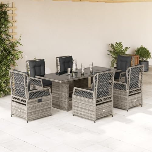IKAYAA Rattan Essgruppe für 6 Personen, Rattan Gartenmöbel Essgruppe mit Tisch Glas und 6 Verstellbare Hochlehner Stühlen, Garten Sitzgruppe für Terrasse und Balkon, inkl. Sitzkissen Grau IKAYAA Rattan Essgruppe für 6 Personen, Rattan Gartenmöbel Essgruppe mit Tisch Glas und 6 Verstellbare Hochlehner Stühlen, Garten Sitzgruppe für Terrasse und Balkon, inkl. Sitzkissen Grau