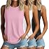 Ficerd 3 Pack Womens Tank Tops Sleeveless Crew Neck Summer T-Shirts Side Curved Hem Loose Casual Blouses