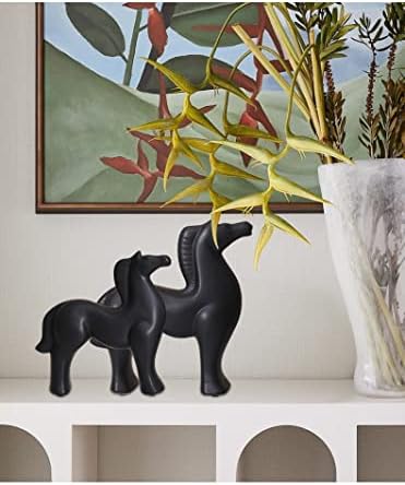 Hosoncovy Ceramic Horse Sculpture Horse Statue Horse Ornament Horse Figurine Animal Ornament Decoration Table Sculpture for Home Office (Black)