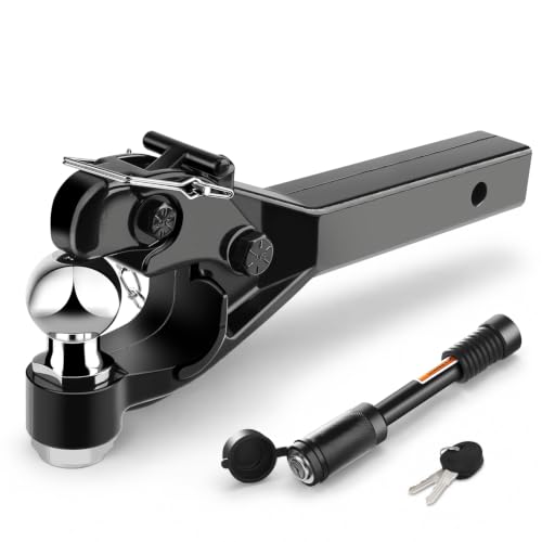METOWARE Pintle Hitch with 2-Inch Ball, Fits 2-Inch Receiver, 22,000 lb GTW | Pintle Hook, Fits 2’’ Receiver, 2-inch Trailer Couplers or 2-1/2 to 3-inch Lunette Rings for Versatile Towing