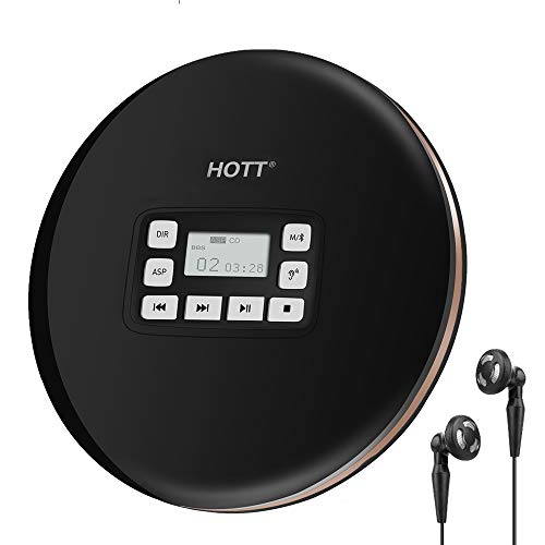 Puersit Lecteur de CD Portable Bluetooth Lecteur de CD Player Personnel Compact Anti-Saut Écran à Cristaux Liquides CD Walkman