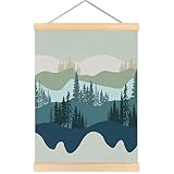 ROXMART Boho Abstract Mountain Forest Poster Hanger Frame, Nature Wall Decor, Watercolor Mountain Landscape Woods Scenic Wall Art Prints Decor for Home Bedroom Office, 12x16 Inch