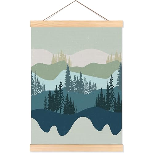 ROXMART Boho Abstract Mountain Forest Poster Hanger Frame, Nature Wall Decor, Watercolor Mountain Landscape Woods Scenic Wall Art Prints Decor for Home Bedroom Office, 12x16 Inch