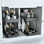 DEKAVA Under Sink Storage 2 Pack, 2 Tier Sliding Organiser, Multi-Purpose Shelf Organiser, Pull Out Cabinet Basket Drawer (Black)