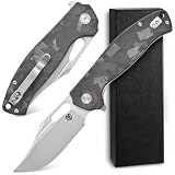 CCFFCC FF25 Folding Knife, DC53 Steel Blade Carbon Fiber Handle with Pocket Clip for Outdoor Camping...