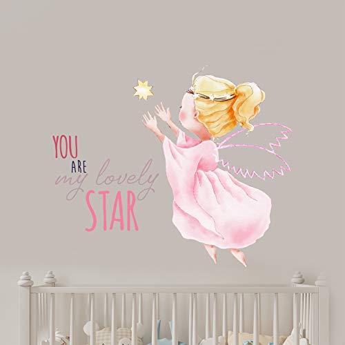 Angel Wall Decal - Princess Wall Decor - Wm20. Removable Nursery Wall Decal For Baby Room - Mural Wall Decal For Girls. You Are My Lovely Star (Wide 20" X 16" Height) #TOP3
