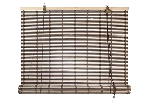 HERSIG - Estor Enrollable de Bambú Natural 120 x 200 cm - Persiana Enrollable Interior y Exterior - Estilo Natural para Ventanas - Privacidad y Fácil Instalación - Marron Oscuro(Medidas aproximadas)