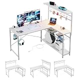 Bestier ゲーミングデスク 白 l字デスク 幅130cm コンセント付き Type-C対応 パソコンデスク 机 pcデスク 収納付き ゲームデスク LEDライト付き 作業机 在宅勤務 炭素繊維 ホワイト