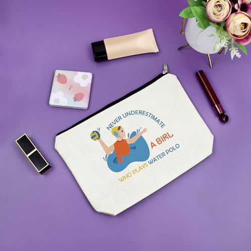 Water Polo Player Gift Makeup Bag Swimming Sport Water Polo Ball Team Gifts Stays Underwater for Women Female Goalkeeper Ball Pool Splash Team Player Christmas Birthday Present Cosmetic Bag