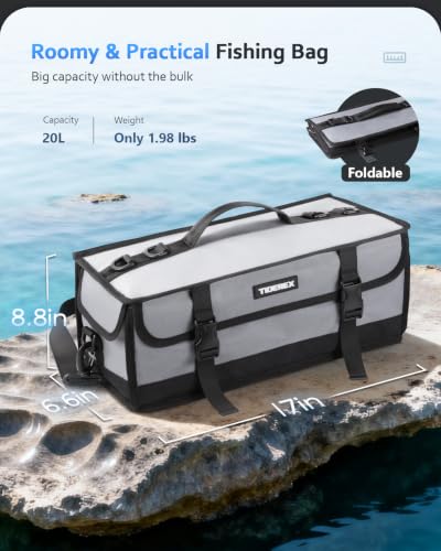 Image of Large Fishing Tackle Bag for Soft Plastic Baits Storage, 20PCS Soft Bait Clear Storage Bag, Fishing Gear Organizer for Weights, Reels & Hooks, 900D Waterproof Oxford Fabric