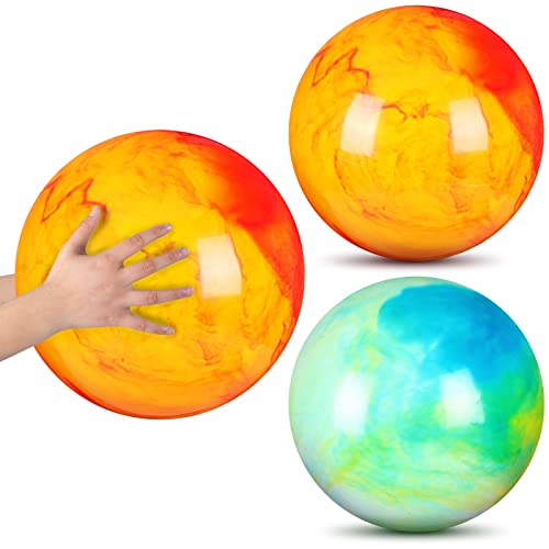 Deekin 2 Pcs 15 Inch Marbleized Bouncy Balls Large Inflatable Rubber Sensory Ball for Playground Outdoor Water(Green and Yellow)