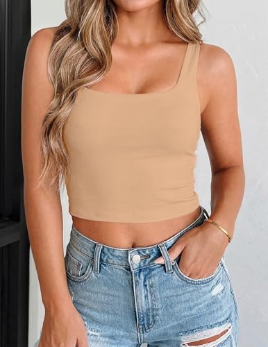 Zeagoo Sleeveless Crop Tops for Women Double Layering Slim Fit Cropped Tank Top Basic Going Out Tops Nude - image 3