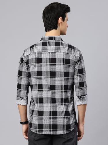 Image of Majestic Man Stylish Slim Fit Cotton Spread Collar Checked Casual Shirt