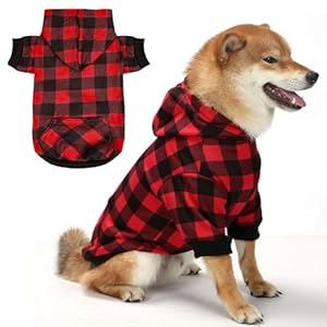 Red Plaid Dog Hoodie Soft Dog Sweater Hoodie with Leash Hole and Pocket Elastic Pet Clothes Sweatshirt for Small Medium Large Size DogsRed ALarge