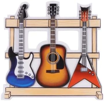 Red and Blue Electric and Brown Acoustic Guitars on Rack/Stand Personalized Christmas Ornament