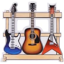 Red and Blue Electric and Brown Acoustic Guitars on Rack/Stand Personalized Christmas Ornament