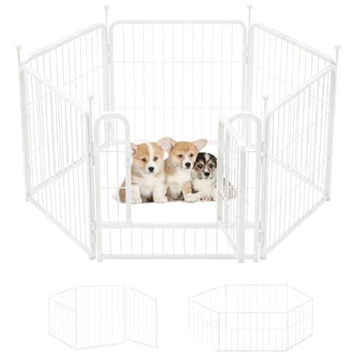 YAKINO ペットフェンス ペットケージ 折りたたみ式 中型犬と大型犬に最適 屋内でも屋外でも使用可能 組み立て簡単 軽量 持ち運び簡単 吸盤固定アクセサリー付き (幅60cm×高さ60cm 6枚,ホワイト)