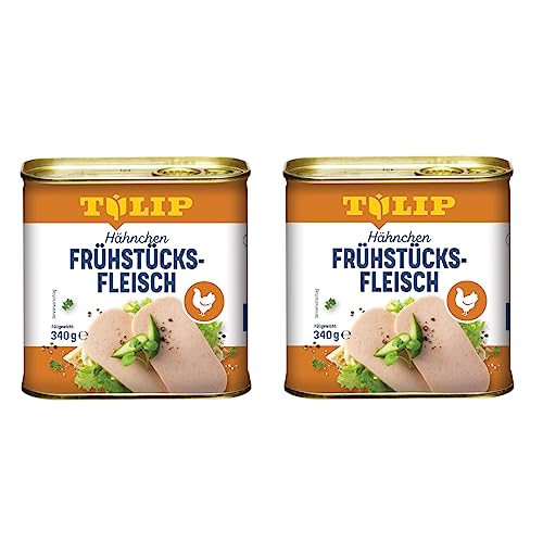 TULIP 2x Hähnchen-Frühstücksfleisch 340g | leckeres Hähnchenfleisch in der praktischen recycelbaren Konserve | Geflügel-Frühstücksfleisch in der Dose | 80% Hähnchenfleisch