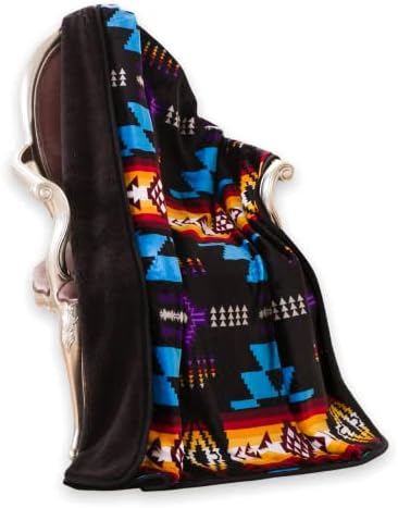 Nu Trendz Signature Southwest Design (Navajo Print) Sherpa Lined Throw 16112 Black