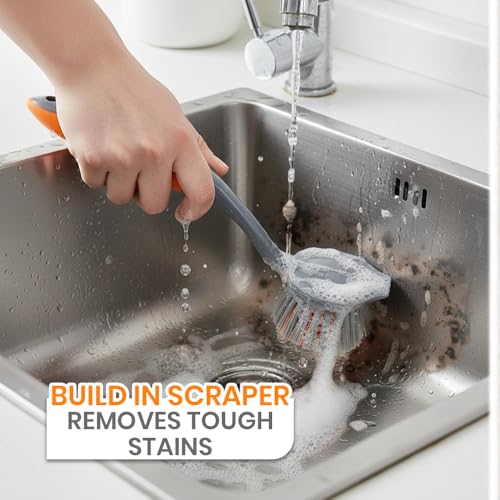 Image of Chakaachak Sink Brush - Dish & Sink Cleaning Brush with Strong Nylon Bristles | Heavy Duty Kitchen Scrub Brush for Utensils & Surfaces | Effective Cleaning