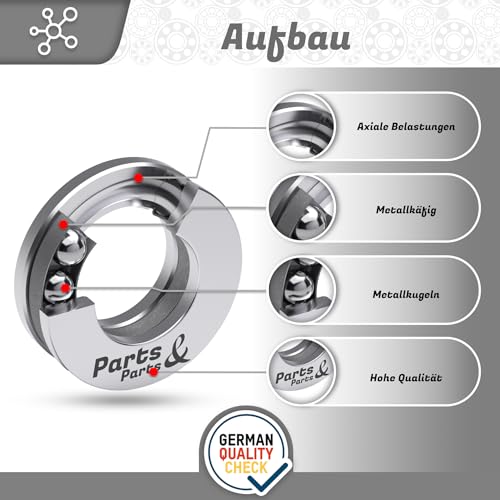 Parts and Parts Axialkugellager 51108 40x60x13mm, DIN 711, hohe axiale Lastaufnahme, einfache Montage, Rillen-Axiallager, langlebige Stahlkonstruktion, Verwendung in Wellen & mechanischen Geräten