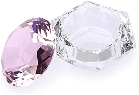 OwnMy Crystal Dappen Dish with Lid for Acrylic Nail Crystal Tealight Candle Holder Glass Votive Candle Stand, Decorative Crystal Tealight Holder Crystal Monomer Dish with Diamond Lid DIY Nail Art Bowl