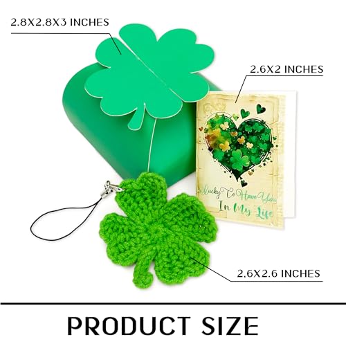 St Patrick's Day Gifts for Women, Four Leaf Clover Gift Box Set, Handmade Crochet Shamrock Keychain & Lucky Greeting Card, Lucky Charm Keepsake, Meaningful Small Gift for Friends, Family, Coworker