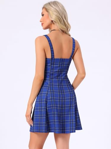 Allegra K Women's Plaid Tube Dress Zip Up Strap Sleeveless Party Mini A-Line Dress4
