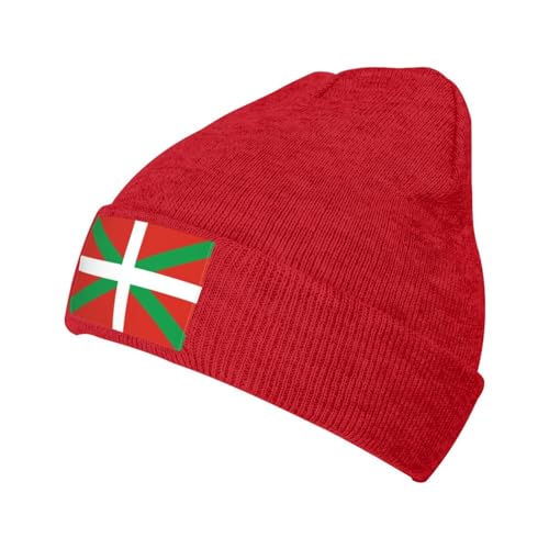 QIZYOQA Flag of The Basque Country Beanie Hat for Men Women Winter Warm Knit Cuffed Skull Cap, Red, One Size