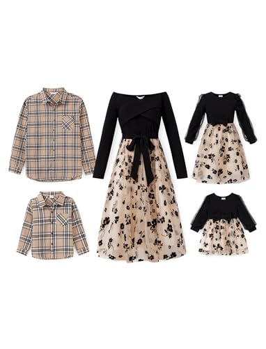 PATPAT Familien Outfit Set Langarm - Partnerlook Mutter Tochter Kleid,Mama...