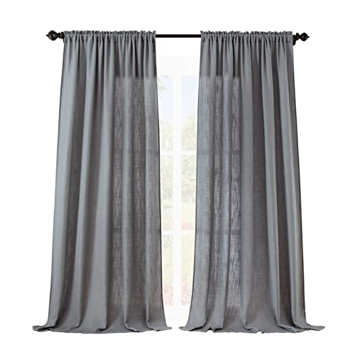 Valea Home Soft Burlap Natural Rod Pocket Window Curtain Panels for Living Room Patio Door, 52 x 96 inches, 1 Panel, Grey