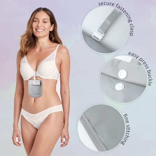 Image of Hidden Bra Wallet - Undercover Travel Pouch with Adjustable Elastic Strap for Credit Cash,Cards, and Valuables - Secret Stash Pocket for All Bra Sizes (grey)