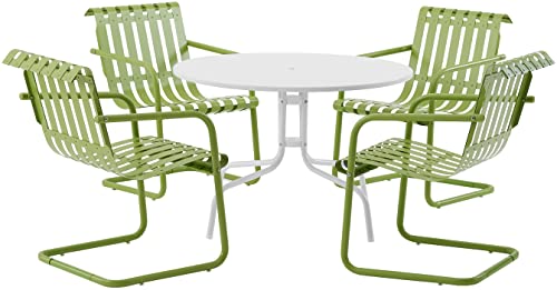 Crosley Furniture Ko10018Gr Gracie 5-Piece Retro Metal Outdoor Dining Set With Table And 4 Chairs, Pastel Green Satin And White Satin #TOP1