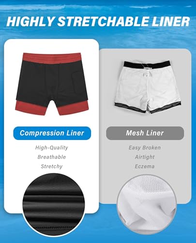Image of Gleeease 5inch Mens Swim Trunks: 2 in 1 with Compression Liner Lined Soft Stretch Quick Dry Solid Pockets Drawstring Beach