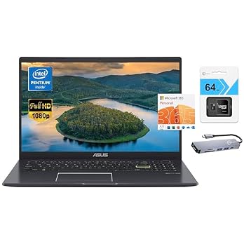 asus Laptop 2023 Newest Thin Light Laptop Computer, 15.6” FHD Display, Intel Pentium N5030, 4GB RAM, 192GB Storage (128GB eMMC+64GB SD),Webcam,WiFi, Backlit KB, Office 365, Win11 S+MarxsolAccessory