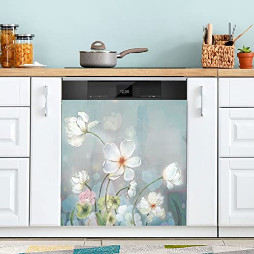 Naanle Dishwasher Magnet Cover Blooming White Flowers Front Dishwasher Cover Magnetic Home Cabinet Decals Appliances Stickers Refrigerator Decorative 23" x 26" by Naanle - Image 2