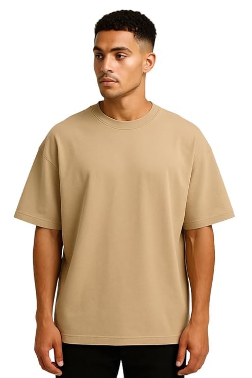Image of VEL Plain 240 GSM Heavy Cotton Oversized T-Shirt Baggy Fit Drop Shoulder Half Sleeves Round Neck Solid Pure 100% Cotton T-Shirt for Men (Pack of 3)