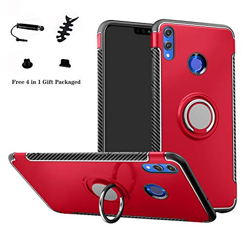 LFDZ Honor 8X Anillo Soporte Funda, 360 Grados Giratorio Ring Grip con Gel TPU Case Carcasa Fundas para Huawei Honor 8X / Honor View 10 Lite Smartphone (Not fit Huawei Honor 8X MAX),Rojo