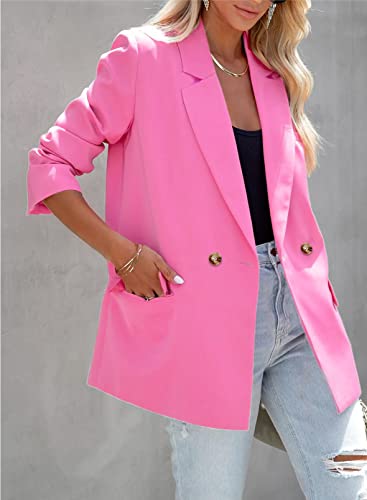 ARTFREE Womens Casual Blazer Button Lapel Long Sleeve Work Business Fashion Blazers Jackets Outfits with Pockets Pink XL3