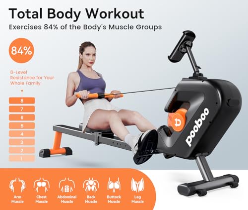 pooboo rowing machine, Max 350 LBS Magnetic Rower with LCD Monitor, Tablet Holder, Upgraded Rowing machines for home use - Image 4