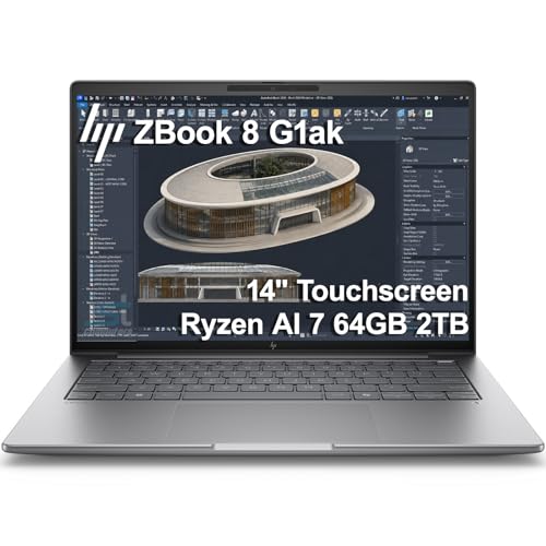 HP ZBook 8 G1ak Mobile Workstation AI Laptop (14" FHD+ Touchscreen, AMD Ryzen AI 7 PRO 350 (> Ultra 7 155H), 64GB RAM, 2TB SSD) for Engineer, IR Webcam, 50 Tops NPU, Win 11 Pro (Next Gen Zbook Power)