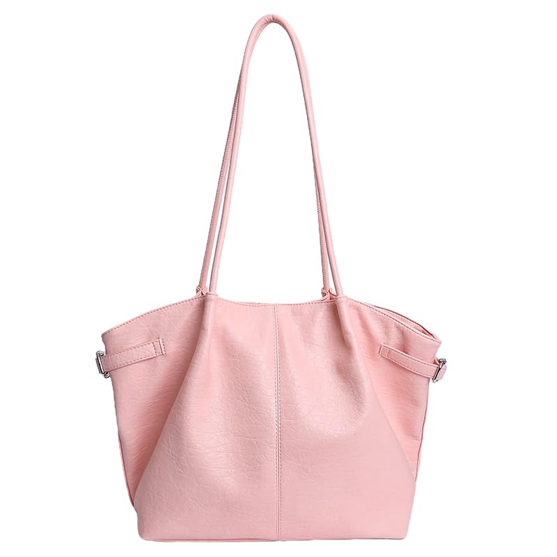 Bolsos de mano para mujer, bolso de hombro de piel sintética suave, bolso de moda sólido, gran capacidad para trabajo, escuela, viajes y compras (rosa)