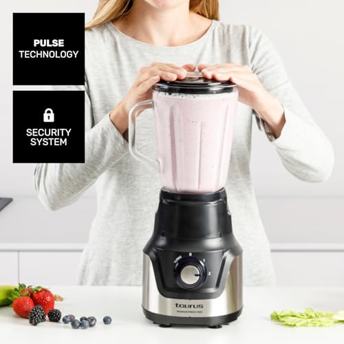 Taurus – Batidora vaso Magnum Press 1500 | Jarra cristal 1,5L | 1500W | 2 velocidades+Turbo | Cuchillas 4 filos Inox | Pica Hielo | Sistema bloqueo - imagen 6